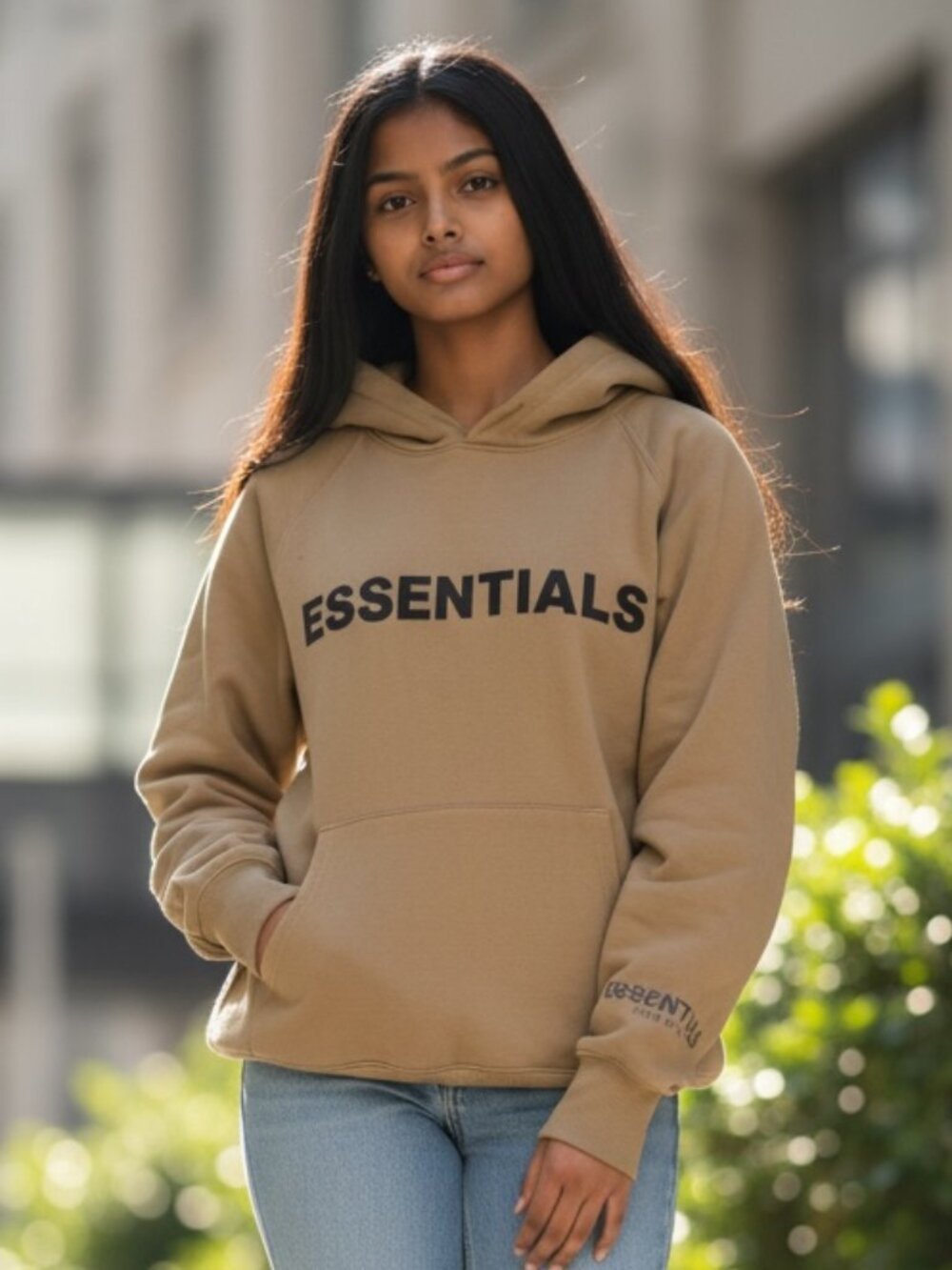 Fear of God Essentials Hoodie – Tan – Size Medium